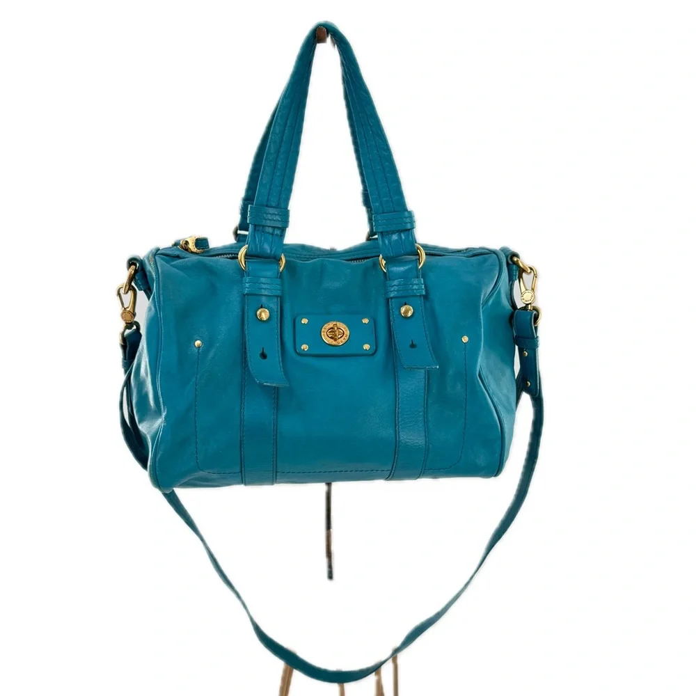 Marc Jacobs Totally Turnlock Shifty Satchel Crossbody Bag Peacock Blue Leather